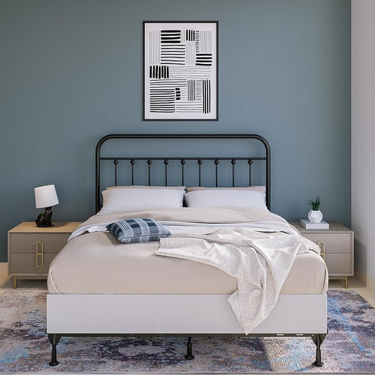 Vintage Metal Headboards, Adjustable Height Iron Frame, Farmhouse Rustic Style, Elegant and Durable Design, Easy Assembly, Universal Fit for Kids & Adults, Full Size, Black Finish