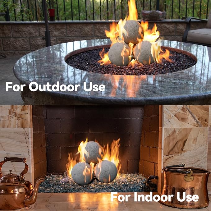 Skyflame 6-inch Fire Pit Balls, 4 Pack Gray Round Ceramic Fire Stones for Natural/Propane Indoor/Outdoor Fire Pits/Fireplaces/Fire Bowls Accessory