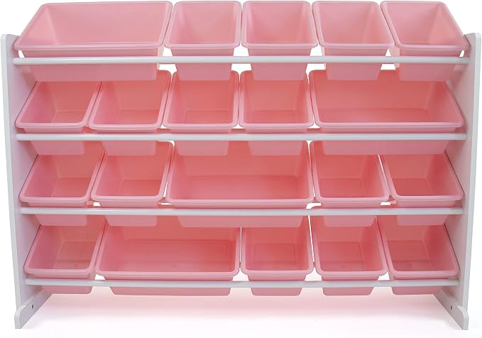 Humble Crew Toy Storage Organizer with 20 Removable Storage Bins for Kids Playroom, 4-Tier Toddler Toy Organization and Storage, White/Pink
