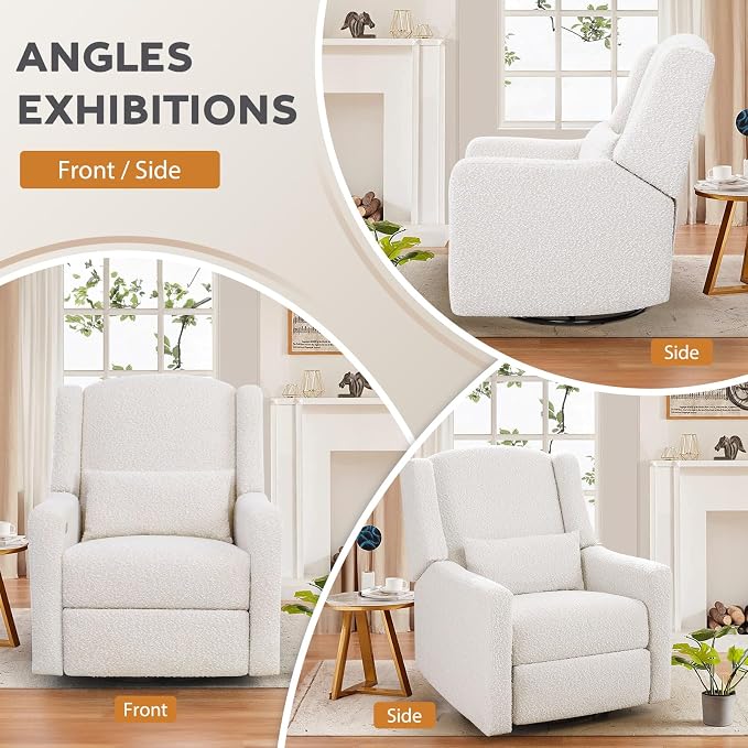 Power Recliner Chair Swivel Glider, Large Nursery Glider with Ottoman & USB Charging Port, Boucle Upholstered Rocker Recliner for Nursery,Living Room,Cream