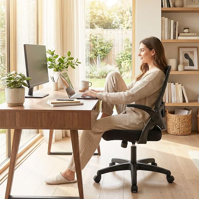 NEO Chair Mesh High Back Chair Home Office Ergonomic Computer Adjustable Height Desk Chair with Lumbar Support Padded Flip-up Armrest Swivel Executive Chair (Mesh Black)