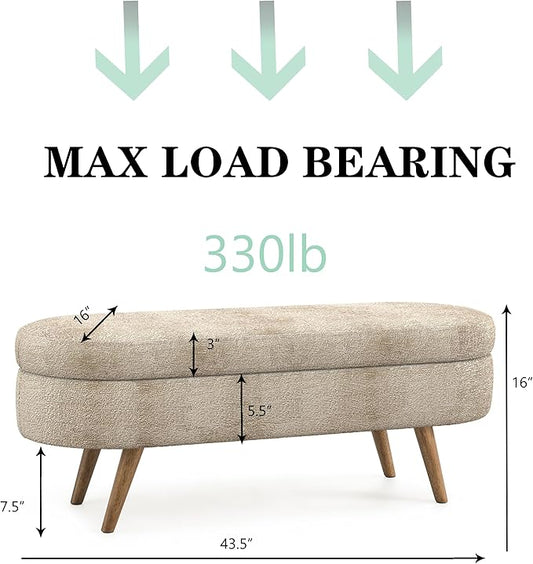 43.5" Ottoman with Storage, Storage Ottoman Bench with Safety Hinge, Foam End of Bed Bench, Upholstered Entryway Bench for Bedroom, Living Room & Window, Holds up to 330 lb, Brown