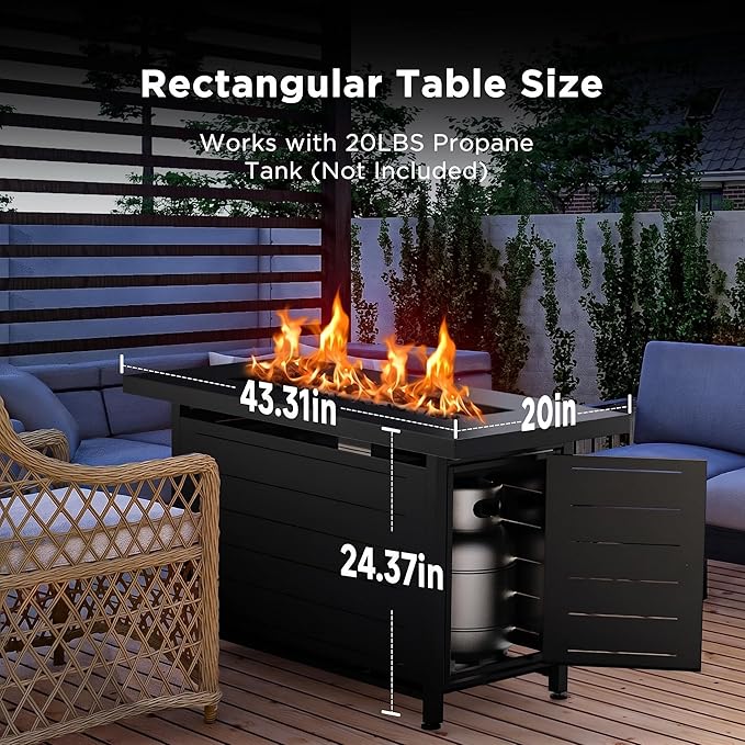 Ciays 42 Inch Gas Fire Pit Table, 60,000 BTU Propane Pits for Outside with Steel Lid and Lava Rock, 2 in 1 Firepit Table Gatherings Parties on Patio Deck Garden Backyard, Black