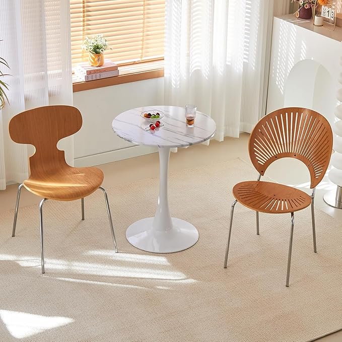 Round Dining Table, 24" Circle Tulip Table with Thickened Tabletop & Metal Pedestal, Mid Century Modern Bistro Table for Kitchen, Small Places, Living Room, Cafe (Faux Marble White)