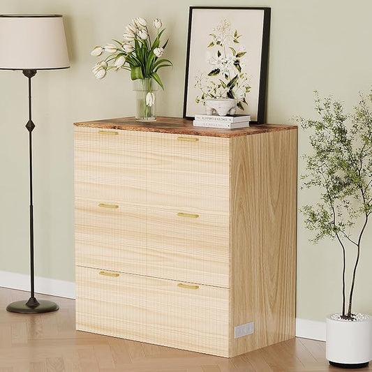 VINGLI Twin Murphy Bed with Storage Drawer,Fluted Wooden Foldable Bed Cabinet with Charging Station,Boho,Hideaway Paltform Panel Bed for Small Spaces,Guest Room,Office,Apartment,Beige