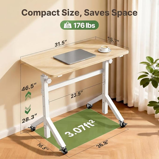 Marsail Mobile Stand Up Desk with Wheels, Adjustable Height Desk from 28.3″ to 46.5″, Rolling Standing Desk with Lockable Wheels, Portable Small Desk for Walking Pad and Treadmill, Nature