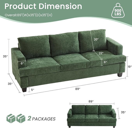 YOUDENOVA Sofa, 3 Piece Set Comfy Sofa, Loveseat & 2 3-Seater Couch with Deep Seats for Living Room, Modern Sleeper Couch, Green Chenille