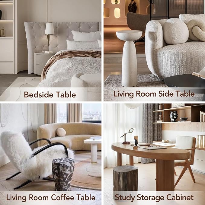 Decofy Modern Round Nightstand with Sliding Doors and 2 Storage Shelves, Modern Bedside End Table,Suitable for Bedroom (Walnut)