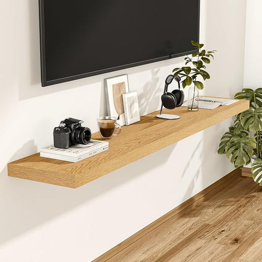 Vivelove 12 Inch Deep Floating Shelves for Wall 48 inch Long, Thick Wall Shelves with Wood Grain Texture, Shelf for Bedroom Bathroom Living Room Kitchen Office, Rustic Farmhouse Decor, Set of 2, Oak