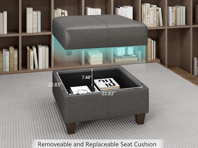 EASE MOOSE Faux Leather Modular Couch Sectional Sofa with Storage Ottomans, Oversized U Shaped Couch, Grey