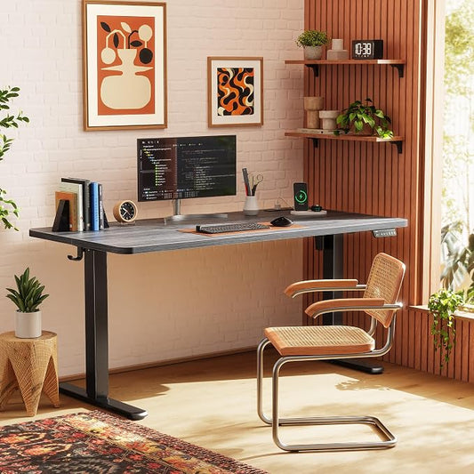 Huuger Electric Standing Desk with Power Outlets and USB-C Port, 55 X 24 Inch Height Adjustable Desk, Sit Stand Desk for Home Office, Computer & Gaming Desk with 4 Presets, Stable Steel Frame, Grey