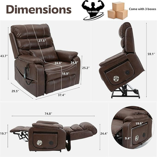 JIKFRIMA Power Lift Recliner Chair for Adults Elderly Senior | Lay flat Lift Recliner with Foldable Tray Table,Massage and Heating,Wireless Charging USB Ports,Faux Leather
