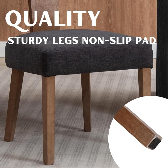 RIVOVA Linen Dining Chairs Set of 4, Modern Dining Chair with Curved Backrest and Wood Legs Upholstered Dining Chairs Farmhouse Dining Room Chairs Kitchen Chairs, Charcoal
