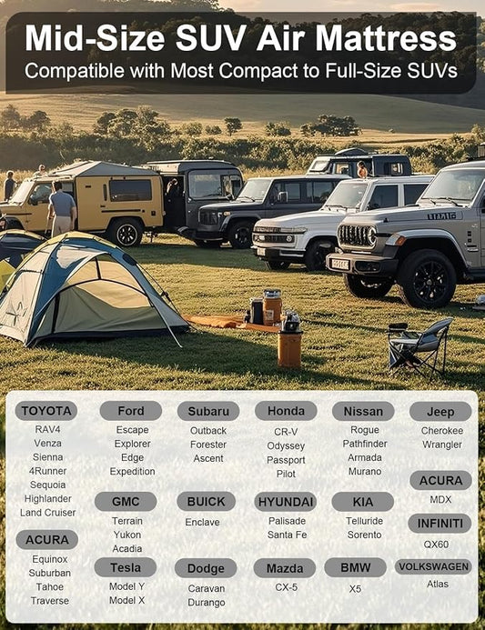 Umbrauto SUV Air Mattress for Back Trunk Folded Backseat, Inflatable Car Camping Bed for Sleeping Travel, Flocked Surface Reinforced Bottom Fits Most Size SUV
