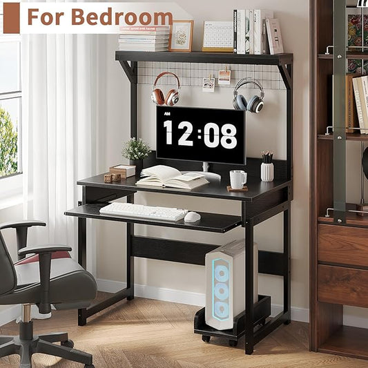 ALISENED 31.5" Small Computer Desk with Hutch, Office Desk Study Table Writing Desk Workstation PC Table for Home Office, Space Saving Design