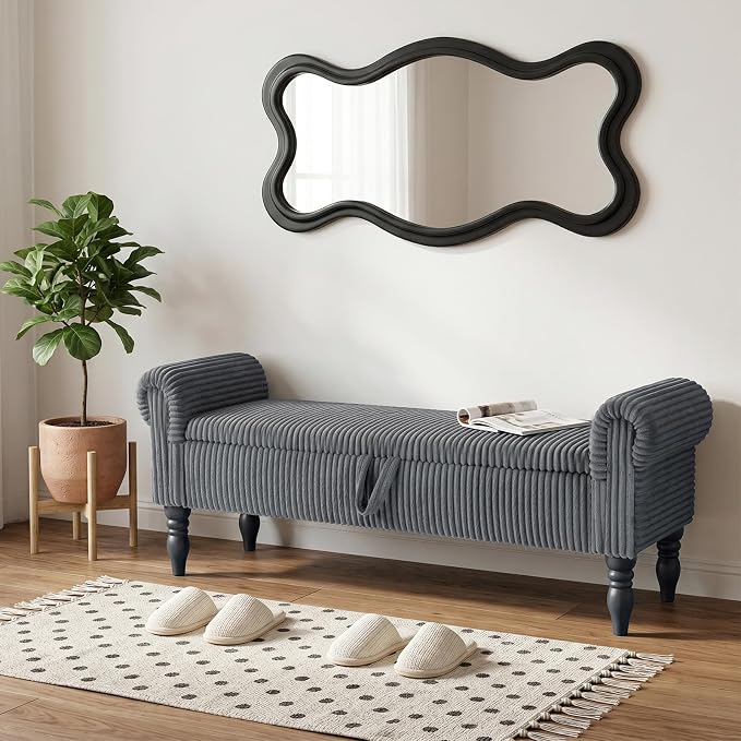 Storage Bench for Bedroom, 60" End of Bed Bench Premium Linen Upholstered Storage Ottoman, Entryway, Closet,Dark Grey
