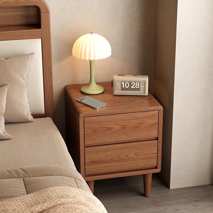 Solid Wood Nightstand Walnut Night Stand with Drawers Mid Century Modern Nightstand with Storage,Wood Night Stand,Small Bedside Table for Bedroom,Living Room,Office,Walnut Bedside Table