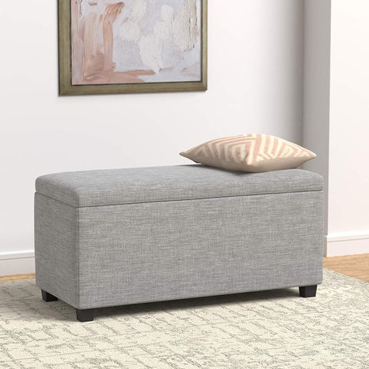 Amazon Basics Upholstered Rectangular Storage Ottoman Bench for Entryway, Living Room, Bedroom, Light Gray, 35.5"W x 16.5"D x 17"H, No Assembly Required