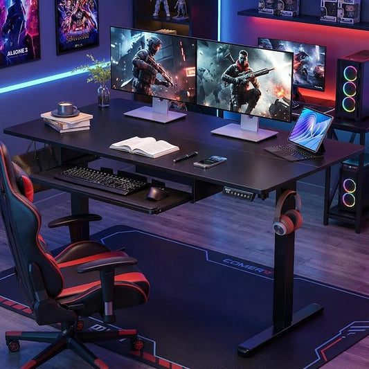 ErGear Electric Standing Desk with Keyboard Tray, 55x28 Inches Adjustable Height Sit Stand Up Desk, Home Office Desk Computer Workstation, Black