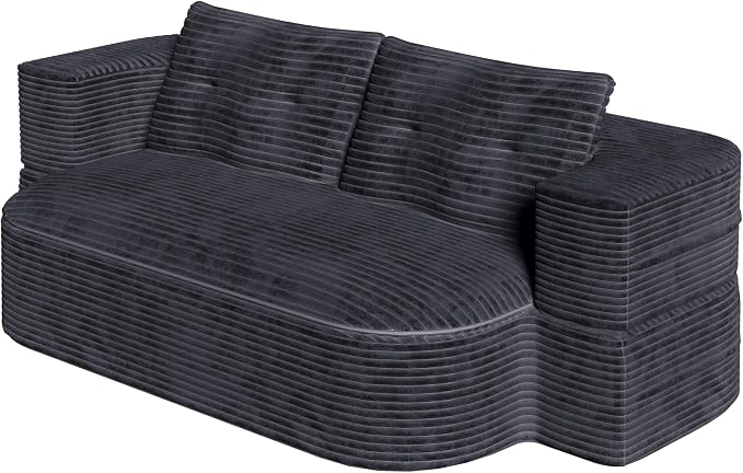 78.7" Futon Sofa Bed, 2-in-1 Foldable Sleeper Sofa, Convertible Sofa Bed with Pillows, Corduroy Couch with Multi Functional Blanket Upholstered Boneless Couches for Living Room, Dark Gray