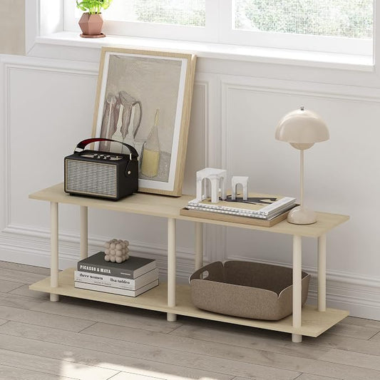 Furinno Turn-N-Tube No Tools Modern Rectangle Side Table, Bauhaus Oak/Beige