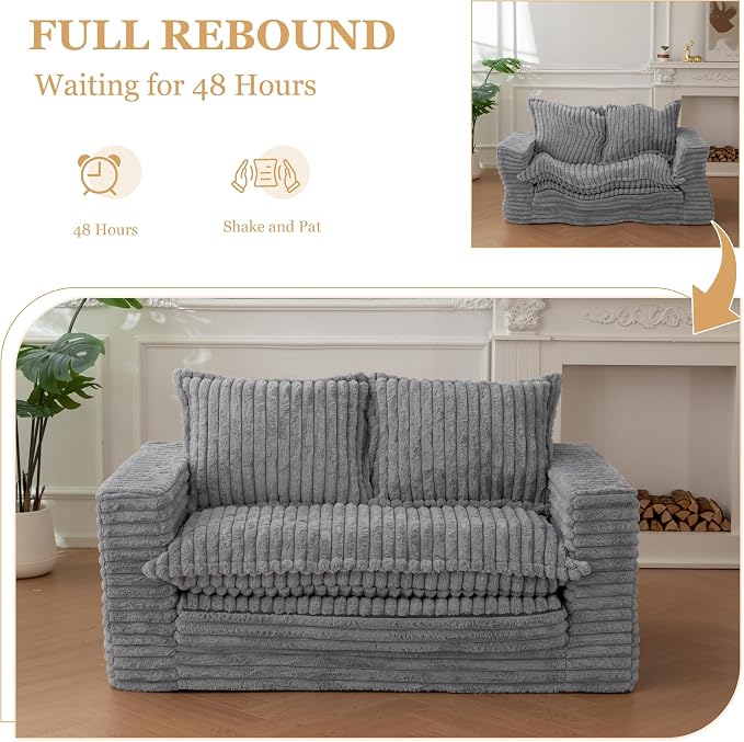 YOSHOOT Loveseat Sleeper Sofa, Convertible Sofa Bed Couch Futon Couches for Living Room, 3-in-1 Pull Out Floor Couch with Cushion and Pillows, Dark Grey