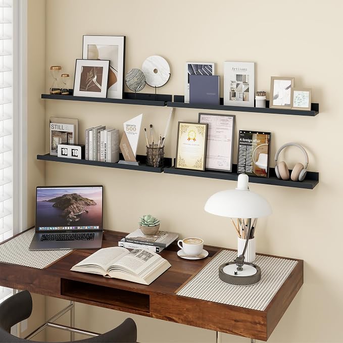 Axeman 30 Inch Black Floating Shelves | Picture Ledge Shelf Set of 4 | Rustic Wood Wall Shelves with Lip | 30" Black Picture Shelf for Wall with Ledge | Photo Shelves