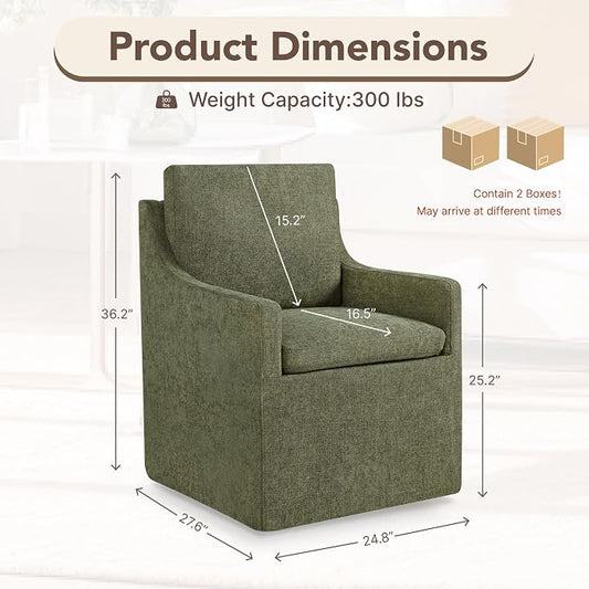 KISLOT Upholstered Dining Chairs Set of 2, Modern Dining Room Chairs with Casters & Washable Cover, Rolling Accent Chair with Hidden Storage for Kitchen, Farmhouse, Living Room, Green, 2 Box