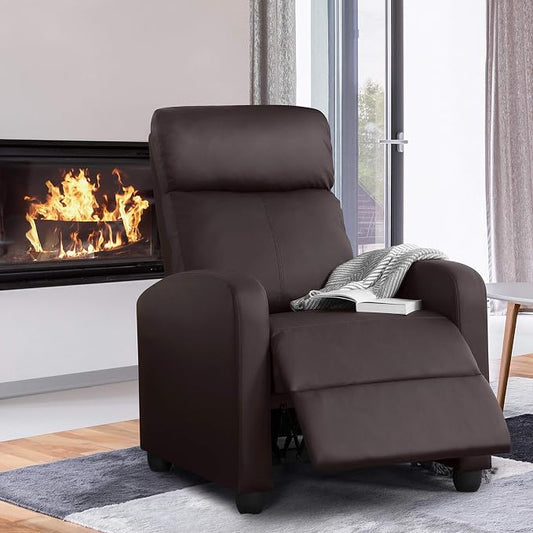 Topeakmart PU Leather Recliner Chair Living Room Single Sofa Home Theater Seating with Lumbar Support Overstuffed High-Density Sponge Manual Push Back Recliners Brown