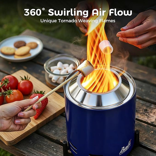 BALI OUTDOORS 6.5 inch Tabletop Fire Pit Round, Stainless Steel Table Top Firepit Small, Outdoor Smokeless Firepit Portable, Blue