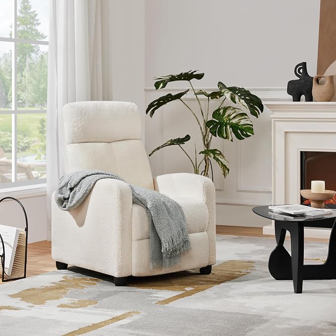 Topeakmart Fabric Recliner Chair Adjustable Modern Single Sofa Chair with Pocket Spring Living Room Bedroom Home Theater Ivory