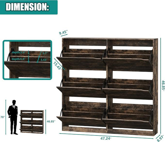 Xixini Shoe Storage Cabinet for Entryway with 6 Flip Drawers, Sturdy Wood Hidden Shoe Storage, Freestanding Narrow Slim Shoe Organizer for Front Door Entrance, Living Room, Hallway, Bedroom, Brown
