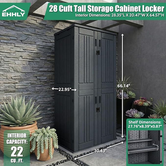 EHHLY Heavy Duty Tall Storage Cabinet Outdoor Weatherproof, 28 Cuft Garage Storage Cabinet with 4 Adjustable Shelves, Lockable Kitchen Pantry Closer Organizer, 31Wx23Lx66H, Sage Grey