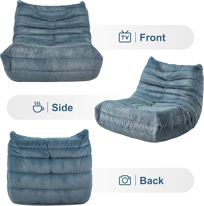 Hobestluk Adults Bean Bag Chair Faux Fur BeanBag Couch for Living Room | Bluegrey Plush,Ergonomic Design,Memory Foam,UltraSoft,Anti-slip Bottom,No Assembly Required,Decorative Style for Living Room