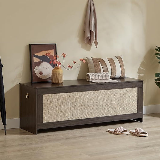 51.2" Storage Chest Extra Large,Storage Bench with 2 Safety Hinges,Wooden Shoe Bench,51.2x15.7x18.3 Inch,Easy Assembly,Storage Bench for Bedroom,Living Room,entryway(Obsidian Black)