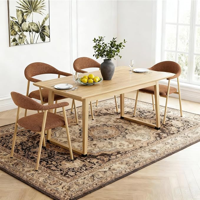 DUMOS Dining Chairs Set of 2, Linen Fabric Upholstered Kitchen Side Chairs with Curved Backrest & Metal Legs, Modern Farmhouse Accent Chair for Dining Room Kitchen Living Room Cafe, Orange