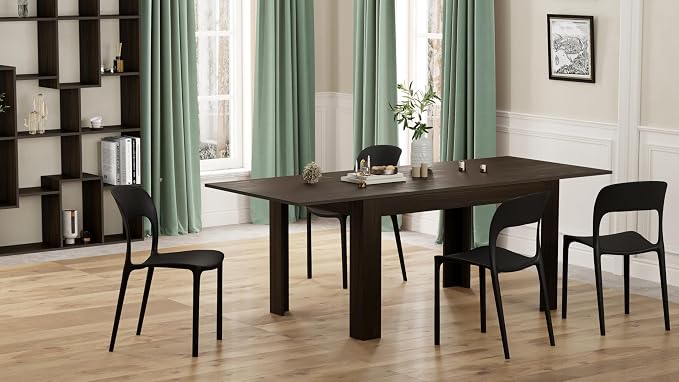 Mobili Fiver, Easy Extendable Dining Table, 55.1(86.6) x35.4 in, Dark Walnut, Made in Italy