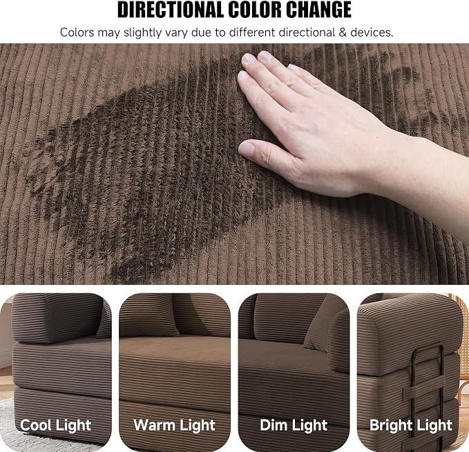 79" Convertible Sleeper Sofa Bed, Corduroy Boneless Fold-Out Couch in a Box, 4-in-1 Loveseat/Futon Couch, High-Density Foam, No Assembly, Side Pockets, 2 Pillows for Small Spaces, Brown
