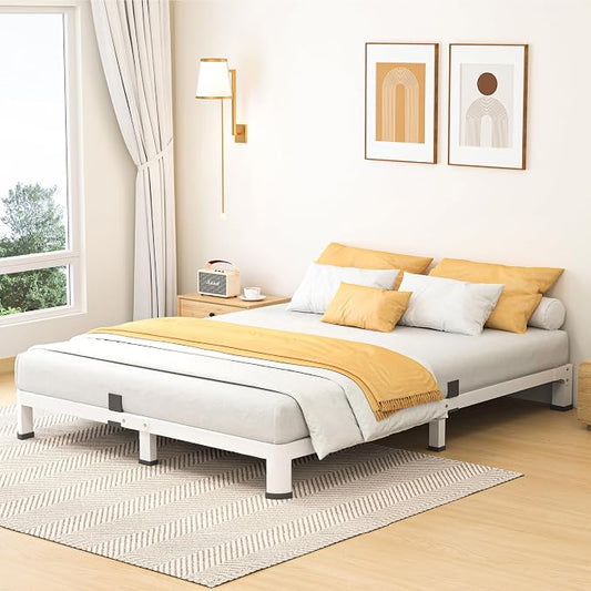Superay 10 Inch Queen Size Metal Platform Bed Frame with Round Corners, Storage Space Under High Bed Frame-Heavy Duty Steel Slats Support, Noise Free - Easy Assembly - No Box Spring Needed, White