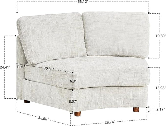 ORRD Modern Curved Chenille Armless Sofa Seat for Modular Sectional Couch for Living Room, White