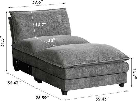 Homall Modular Sectional Sofa, Sofa Couch with Reversible Ottoman, DIY Combination Chenille Deep Seat Cloud Couch for Living Room, Apartment (Light Grey, 1-Seat & 1-Ottoman)