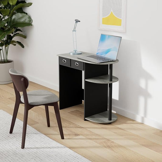 Furinno GO GREEN Desk, 31.5" Wide Gaming Desk with 2 Side Shelves and Storage Bins, Computer Desk, Office Desk for Home Office, Study Room, Dorm, Bedroom, French Oak