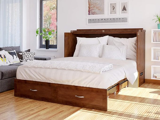 AFI Hamilton Queen Murphy Bed Chest with Mattress, Storage, and Built-in Charger in Walnut