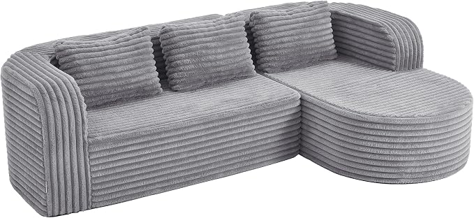 Hobestluk Modular Sectional Sofa Couches L-Shape Couch 3 Seat Modular Sofa Memory Foam Sectional Couches for Living Room, Cloud Couch (Round Lightgrey, 96", Right Hand Facing)