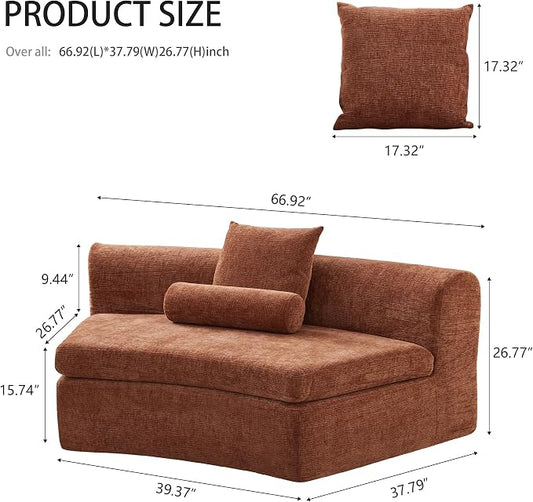 AVZEAR Curved Modular Sectional Sofa, Chenille Upholstered Cloud 3 Seater Couch for Living Room, No Assembly Modern Love Seat Sofa with 3 Bolster Pillows & 3 Square Pillows, High-Density Foam, Orange