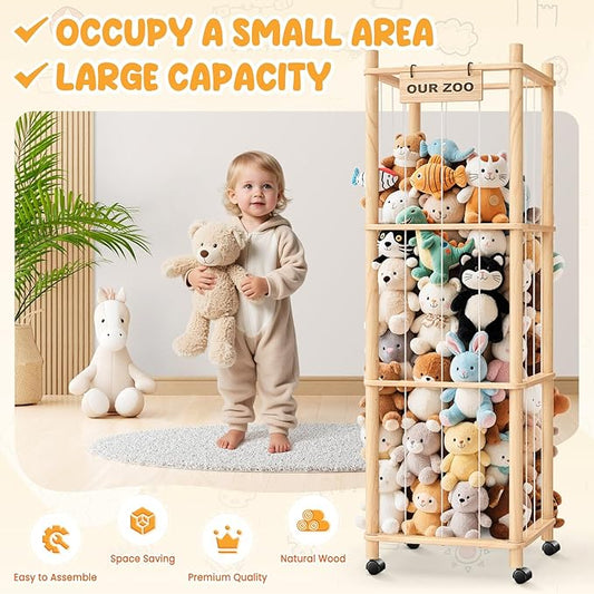 Stuffed Animal Zoo Organizer with Wheels – Extra Large Plush Storage Cage, Stuffed Animal Holder & Stuffed Animal Storage for Kids’ Bedroom and Playroom