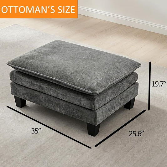 Opiesit Ottoman for Sectional Cloud Couch, Chenille Ottoman for Deep Seat Modular Sofa for Apartment, Living Room and Bedroom, Grey