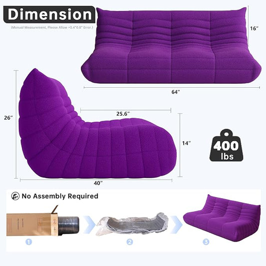 WHGBJA Bean Bag Chair for Adults with Memory Foam Couch, 3 Seater Bean Bag Sofa for Bedroom, Living Room, Reading, Gaming Floor Sofa Couch, Boneless, Comfy