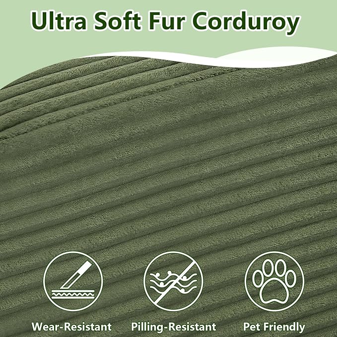 96" Modular Sectional Sofa, Modern Corduroy Cloud Couch, Boneless Couch Upholstered 3-Seater L-Shaped Sofa for Living Room, No Assembly Required (Green, Left-Facing Chaise)
