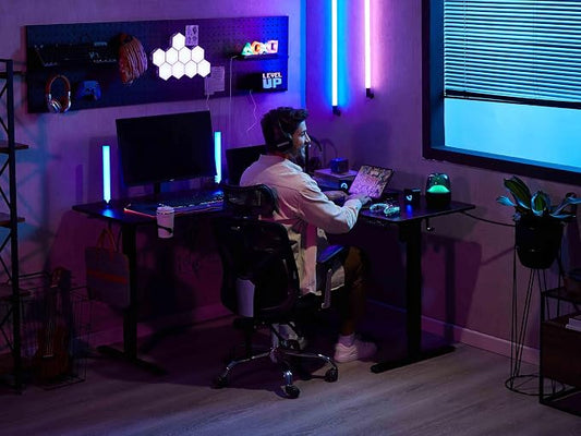 WALKINGDESK 63x55 Inches Reversible L Shaped Standing Desk, Height Adjustable With Cup Holder, Electric Corner Computer Workstation, Sit Stand up Home Office, Ergonomic Gaming, Black